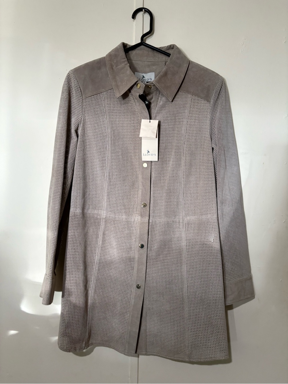 Women's Taupe Perforated Suede Trench Coat